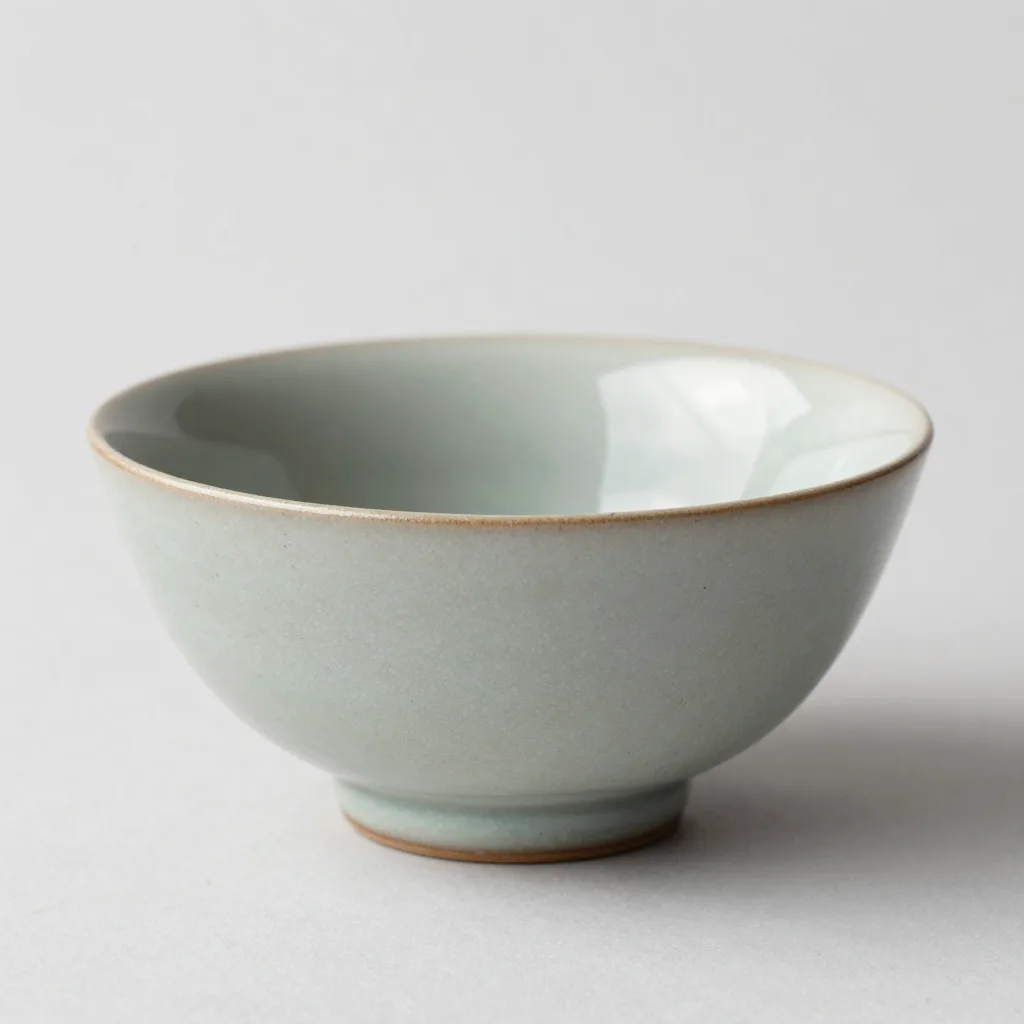 A wide shallow ceramic tea bowl