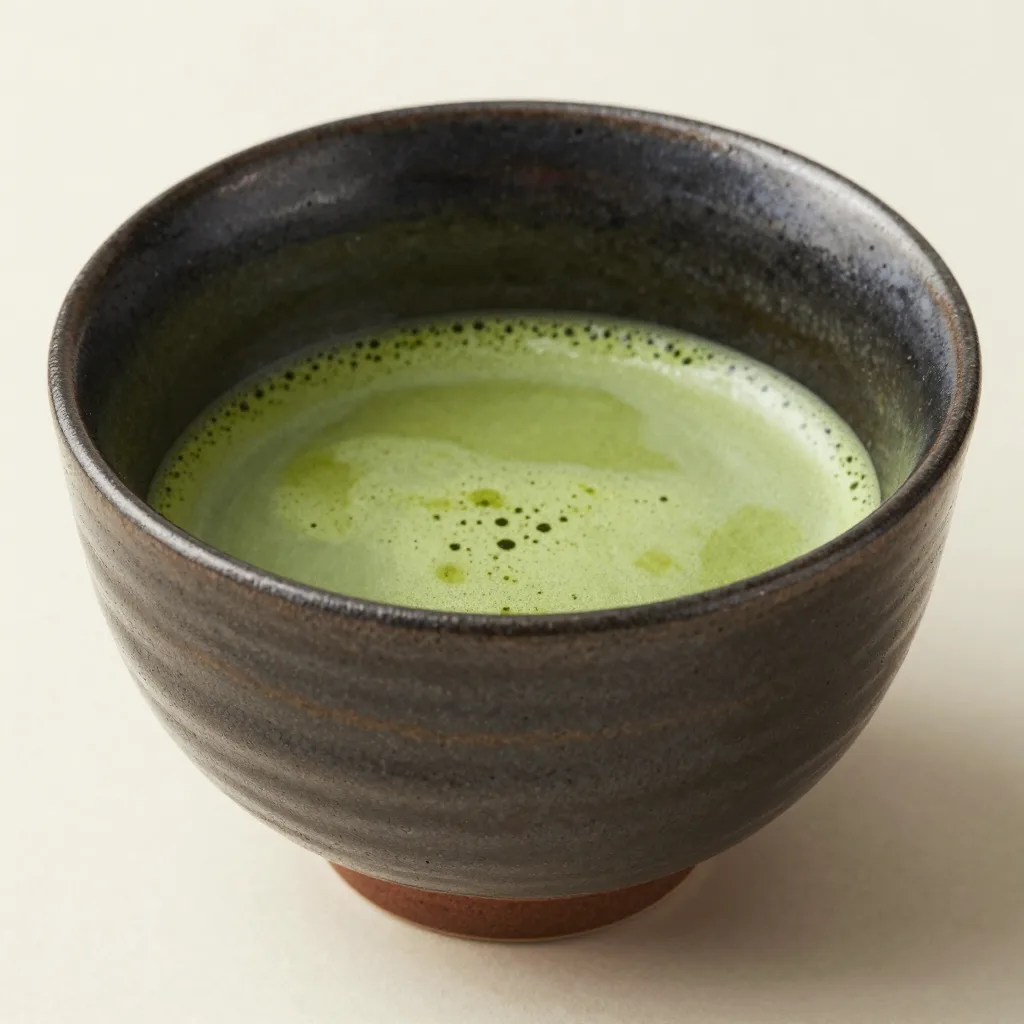 A deep ceramic tea bowl