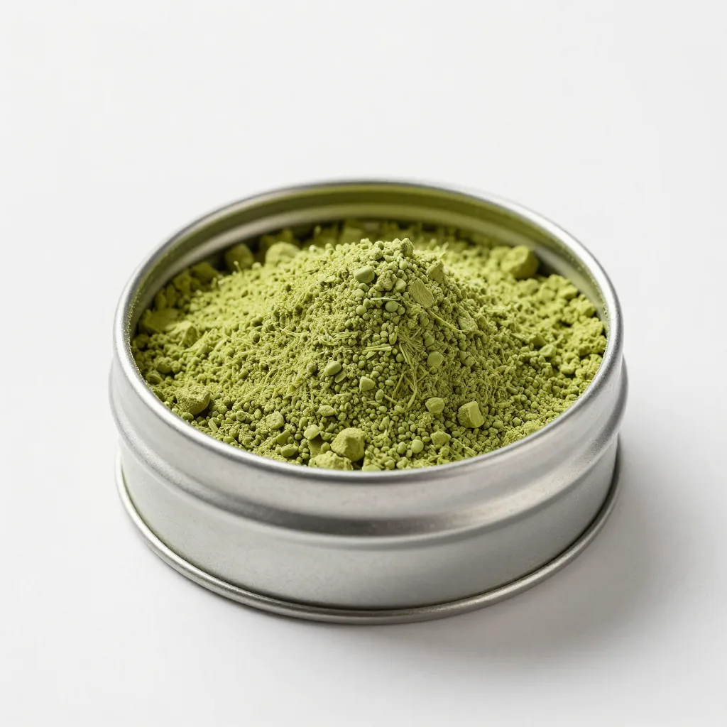 A small tin of ceremonial matcha