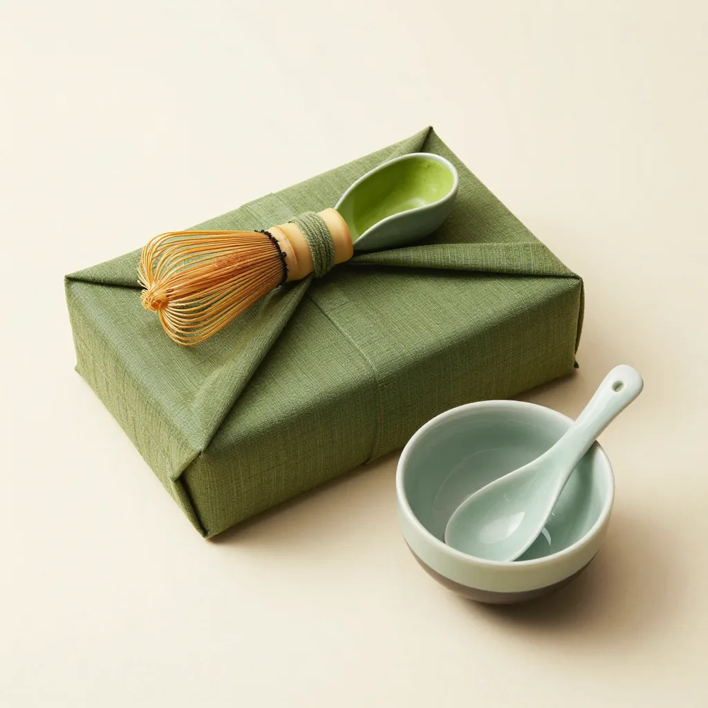 A cloth-wrapped matcha gift set
